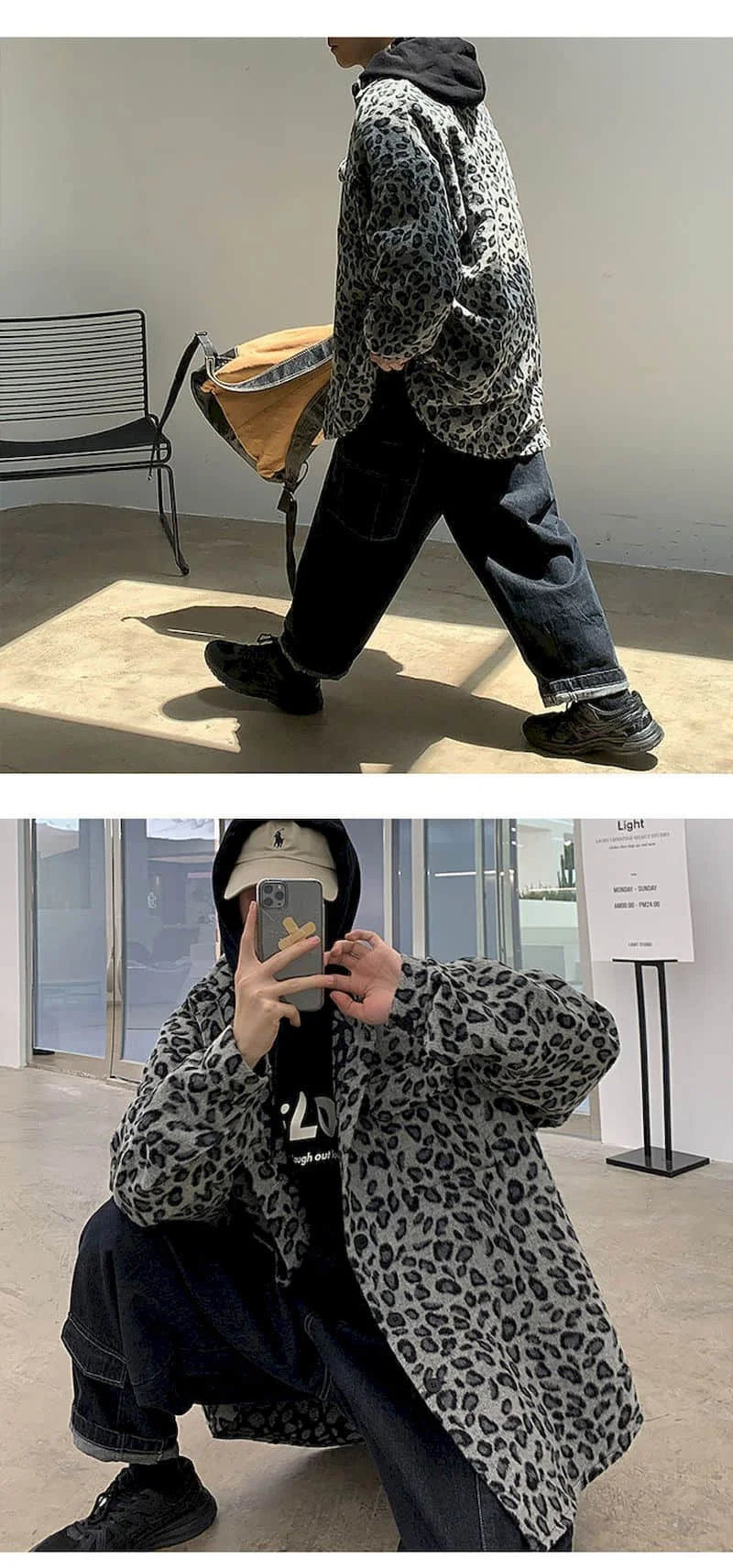 Threebooy Retro leopard print casual jacket men's autumn spring Korean trend handsome elegant temperament high street coat cool streetwear