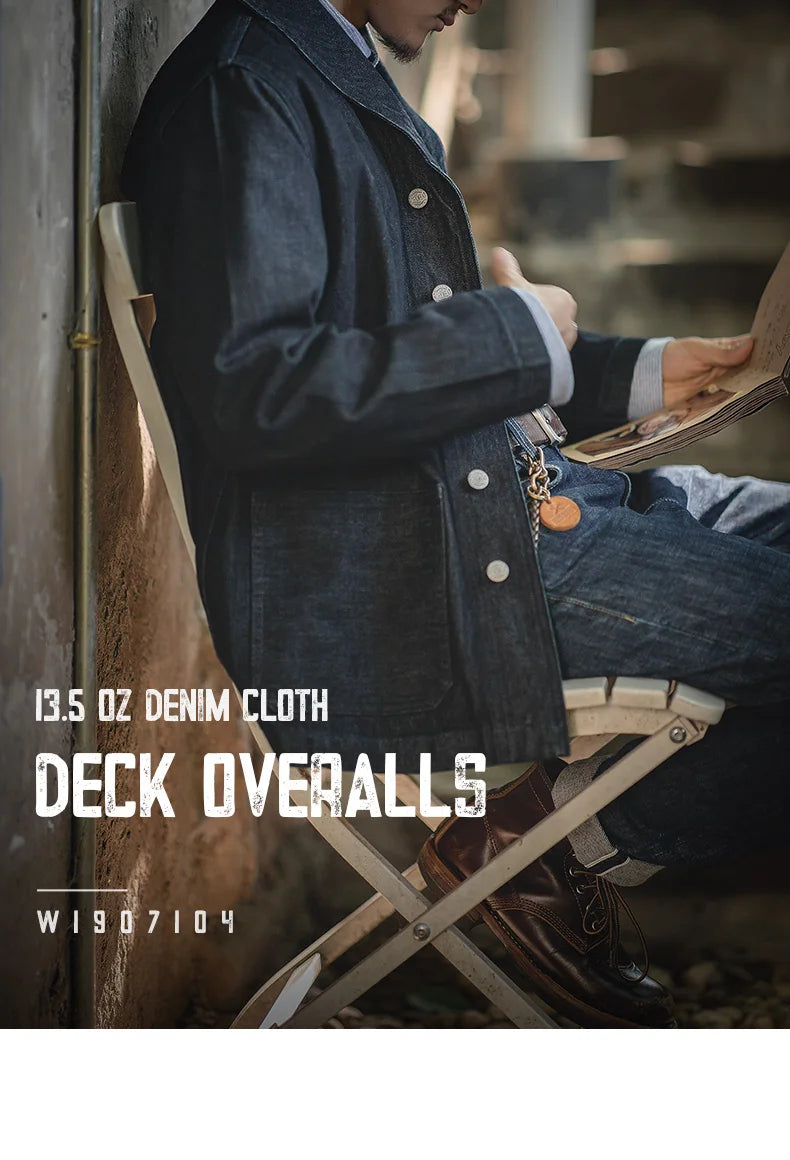 Threebooy Lapel Jeans Jacket 13.5 Oz Multi Pockets Coat Men’s Vintage Deck Workwear Denim Shirts Quality Fashion Clothes For Male
