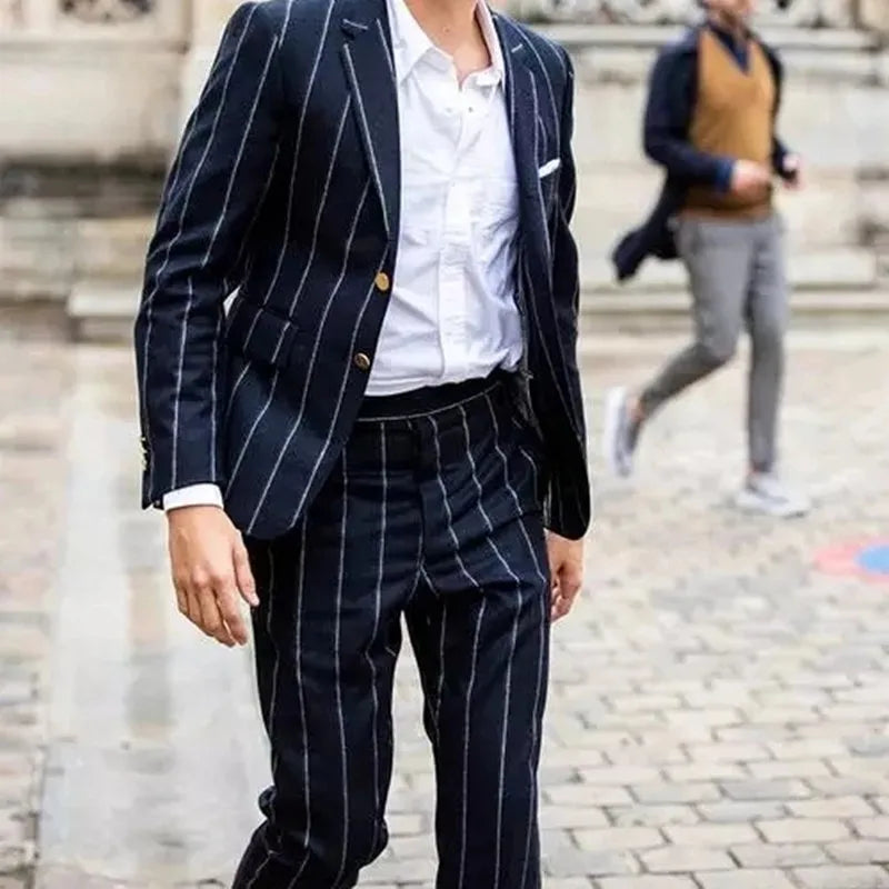 Latest Design Men Suits 2 Pieces Wide Dark Blue Men Suits 2 Button High Quality Slim Fit Formal Business Wedding Causal Prom
