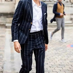 Latest Design Men Suits 2 Pieces Wide Dark Blue Men Suits 2 Button High Quality Slim Fit Formal Business Wedding Causal Prom