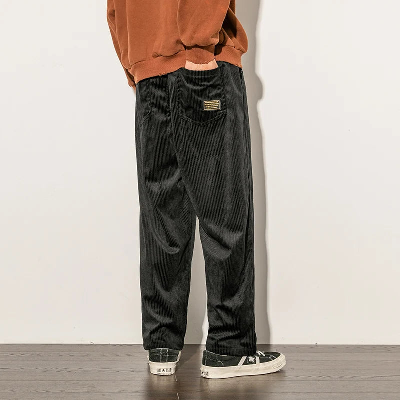 Threebooy Casual Loose Straight Pants Slacks Elastic Waistband Pant Joggers Corduroy Trousers Men's Work Pants Wide Leg Trousers Man Baggy