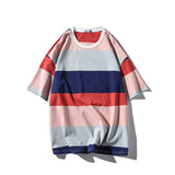 Threebooy Summer Men's Casual Fashion Trend T Shirt Wide Stripe Printing Tshirt Round Neck Short Sleeve Clothes T-shirt Size M-5XL