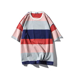 Threebooy Summer Men's Casual Fashion Trend T Shirt Wide Stripe Printing Tshirt Round Neck Short Sleeve Clothes T-shirt Size M-5XL