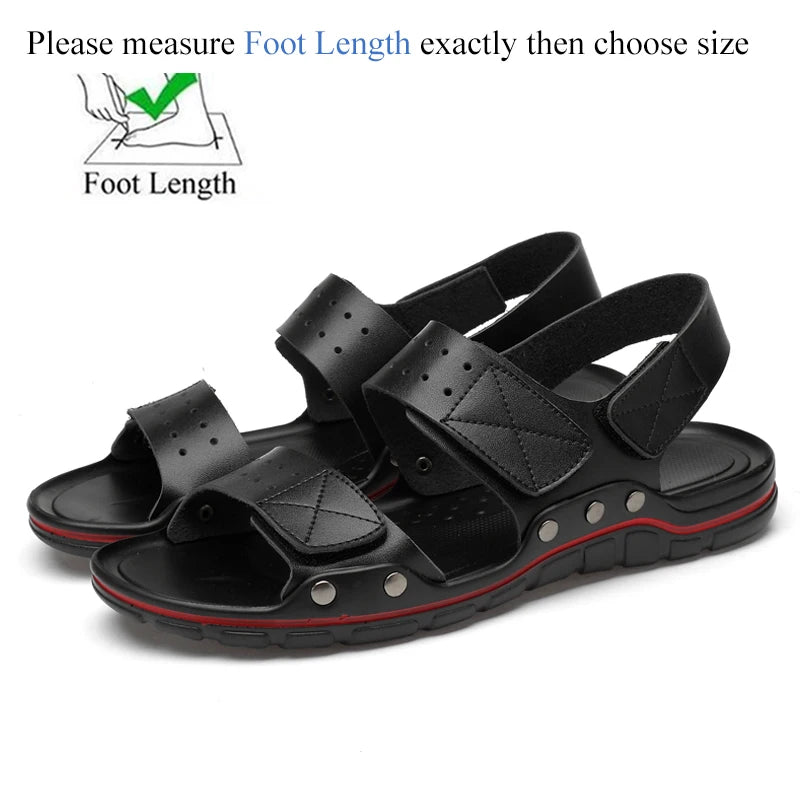 Threebooy  Summer Men Leather Casual Sandals Plus Size 50 Outdoor Black Walking Soft Luxury Shoes Sandalias Hombre New Fashion