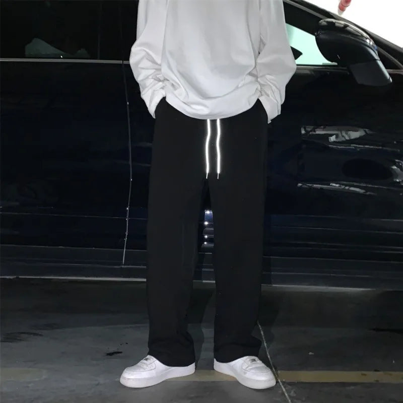 Threebooy  Summer Casual Pants Men Fashion Gray Black White Wide-leg Pants Men Streetwear Loose Straight Sweatpants Mens Joggers Trousers
