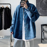 Threebooy Men's Fashion Clothing Coats Flower Printed Denim Long Sleeve Shirt Camisa Social Masculina Streetwear Blue Shirt M-XL