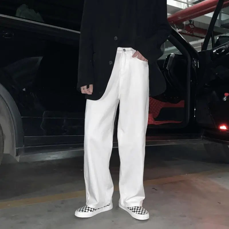 Threebooy  Wide Leg Jeans Men Fashion Casual White Jeans Men Streetwear Korean Loose Hip-hop Straight Jeans Mens Denim Trousers M-3XL