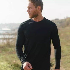 Threebooy 100% Merino Wool Base Layer Men Merino Wool Long Sleeve T-Shirt Underwear top Wool Thermal Top Underwear Warm Wicking Breathable Anti-Odor