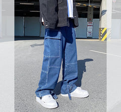 Threebooy Men Wide Leg Jeans Mens Spring cargo pants Hip Hop Streetwear New Loose Straight Baggy Denim Pants Male work jeans