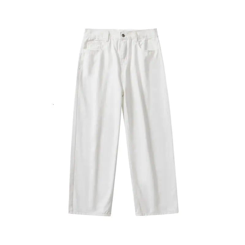 Threebooy  Wide Leg Jeans Men Fashion Casual White Jeans Men Streetwear Korean Loose Hip-hop Straight Jeans Mens Denim Trousers M-3XL