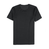 Threebooy Summer Men's Ice Silk Elastic Stripe T Shirts Slim Fit Round Neck Knitted Tshirts Short Sleeve Fashion Trend T-shirt