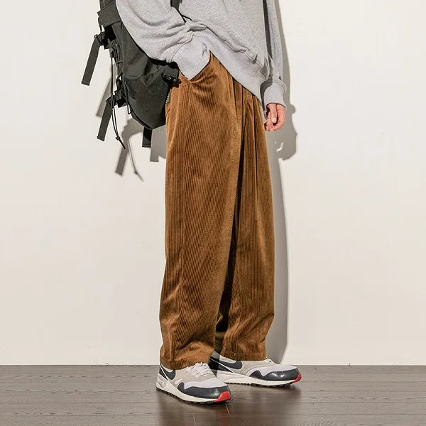 Threebooy Casual Loose Straight Pants Slacks Elastic Waistband Pant Joggers Corduroy Trousers Men's Work Pants Wide Leg Trousers Man Baggy