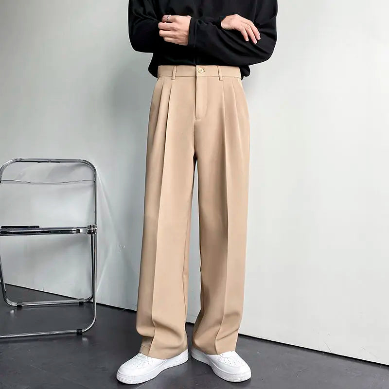 Threebooy Men's Loose Casual Pants Solid Color Wide Leg Pants Formal Business Design Suit Pants Pantalon Homme Trousers Size S-2XL