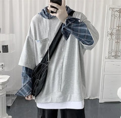 Threebooy Hooded sweater men's autumn Korean fashion versatile top loose fake two striped hip hop handsome coat