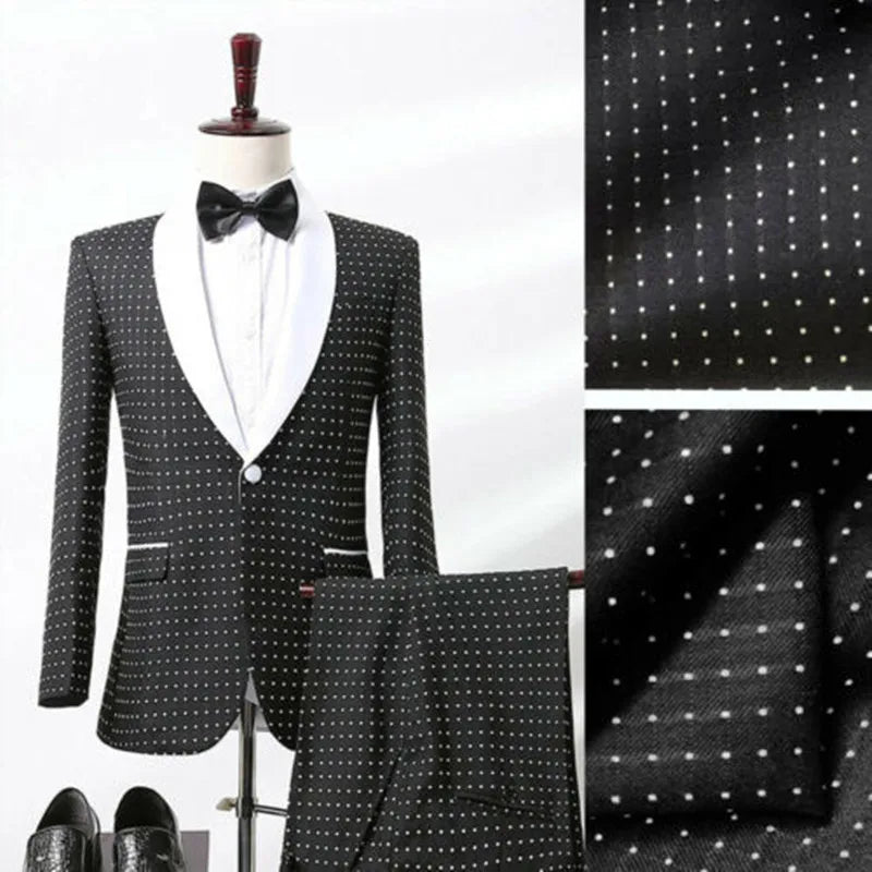 Threebooy  Business Men Suits Tailor-Made 2 Pieces With Dots Tuxedo Jacket Coats Groom Wedding Formal Tailored Regular Fit