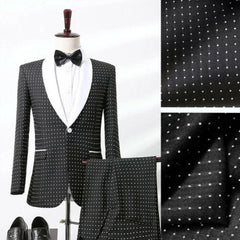 Threebooy  Business Men Suits Tailor-Made 2 Pieces With Dots Tuxedo Jacket Coats Groom Wedding Formal Tailored Regular Fit