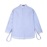 Threebooy Spring and Autumn new fashion casual collar shirt blue stripe Korean version loose shirt false two men long sleeves shirt