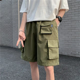 Threebooy Summer fashion brand Multi Pocket tooling shorts men's straight loose wide leg versatile trend fashionable cotton streetwear