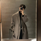 Threebooy Winter Men Thick Woolen Dust Coats Korean Style Streetwear Male Loose Solid Color Warm Trenchcoat High Quality Men's Windbreak