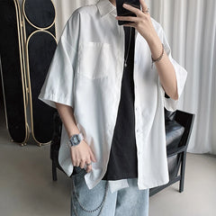 Threebooy Men's Solid Color Shirts 2024 Fashion Woman Short Sleeve Shirt Casual Oversize Tops Male Clothing Korean Streetwear Shirt
