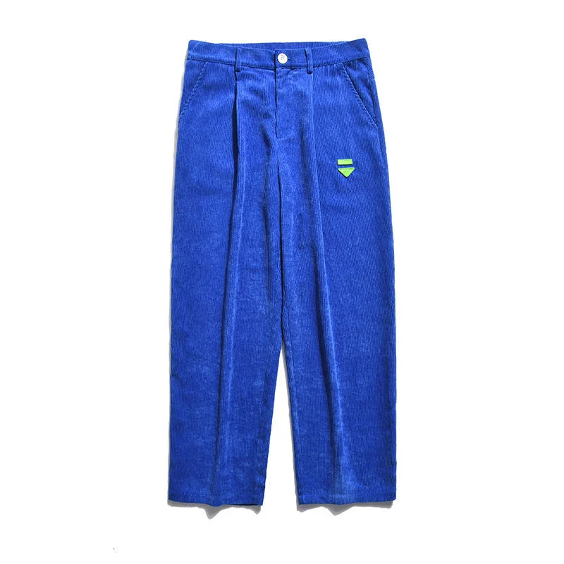 Threebooy Men's Corduroy Fabric Casual Pants Hip Hop Straight Pants Blue Jogger Sweatpants Fashion Trendy Trousers Big Size M-5XL