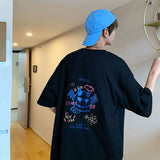 Threebooy Summer Men's Printing Fashion Loose Tshirt Casual Round Neck T Shirt Hip Hop Style High-quality Clothes Black T-shirt S-3XL