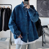 Threebooy Men's Fashion Clothing Coats Flower Printed Denim Long Sleeve Shirt Camisa Social Masculina Streetwear Blue Shirt M-XL