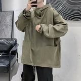 Threebooy Mens Hooded Jacket Autumn Winter Casual Hoodie Solid Color Man Jackets Long Sleeve Japanese Streetwear Men Clothing