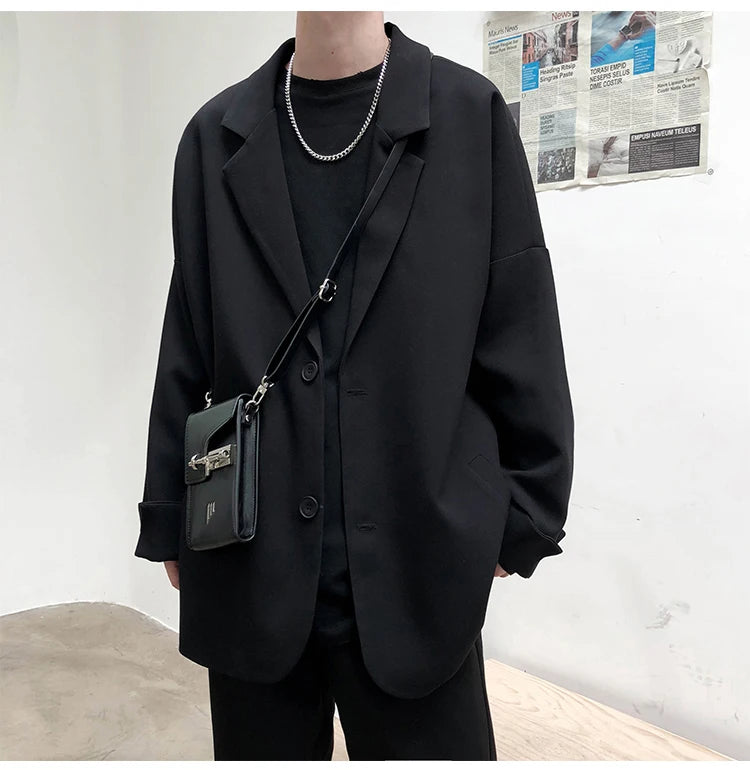 Threebooy  British-style Blazers Men Leisure Trendy Loose Suit Jackets Male Retro Daily Ins Streetwear All-match Simple Korean Suit-tops