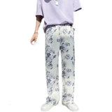 Threebooy Spring Summer Flower Pants Men's Fashion Printed Casual Pants Men Streetwear Loose Hip-hop Straight Wide-leg Pants Mens Trousers