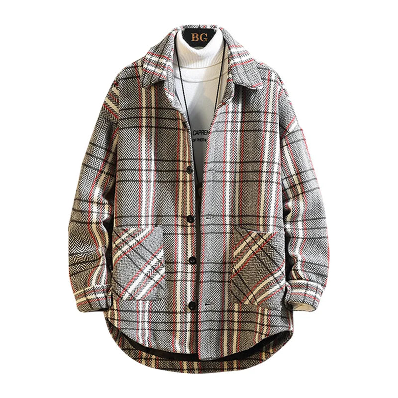 Threebooy Plaid large jacket men's coat spring autumn new fashion Plaid loose top trend large winter military jackets fall Genuine