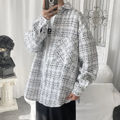 Threebooy Spring and autumn male plaid shirt Korean fashion casual jacket released man harajuku streetwear retro sleeve shirt