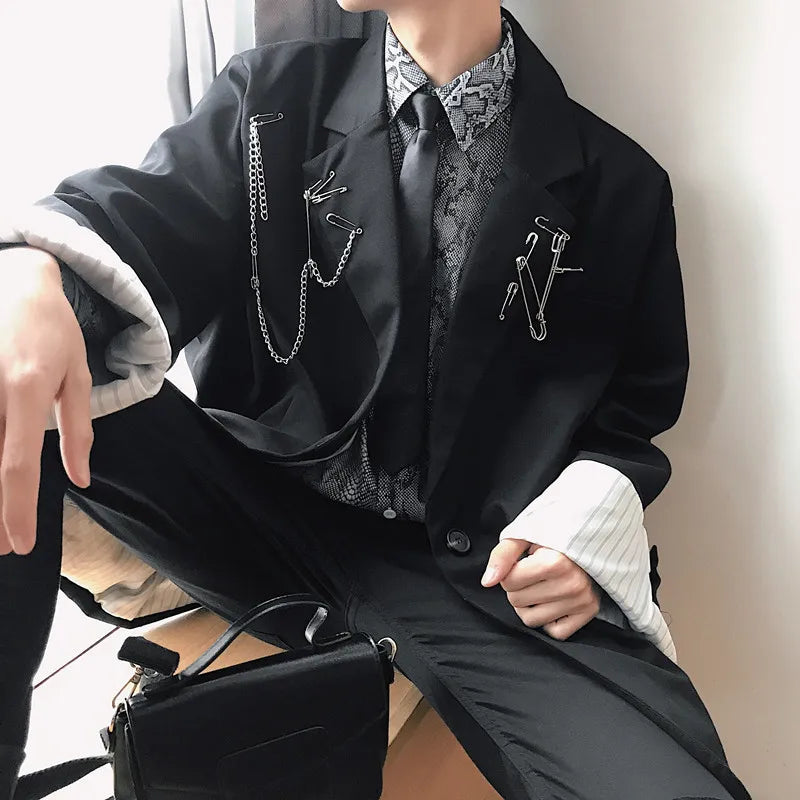 Threebooy Japan Style Spring New Men's Design Outerwear High Quality Blazers Suit Jackets Western Loose Black Color Coats Size S-XL