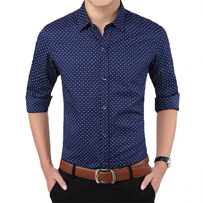 Threebooy  New Autumn Fashion Brand Men Clothes Slim Fit Men Long Sleeve Shirt Men Polka Dot Casual Men Shirt Social Plus Size M-5XL