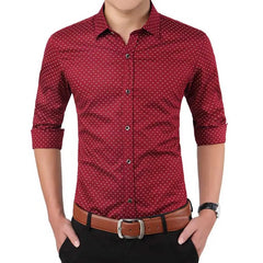Threebooy  New Autumn Fashion Brand Men Clothes Slim Fit Men Long Sleeve Shirt Men Polka Dot Casual Men Shirt Social Plus Size M-5XL
