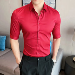Threebooy  Korean Fashion Solid Colors Summer Half Sleeve Design Slim Fit Button Down Casual Shirts