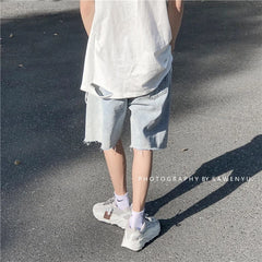 Threebooy Men's summer fashion brand loose straight boxed beggars' pants skinny jeans hombre men calca masculina pantacourt mens clothing