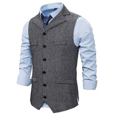 Threebooy Autumn Business Vest Men's Clothing Male Lapel Casual Men Suit Vest With Pockets Vest Outerwear Chaleco Hombre