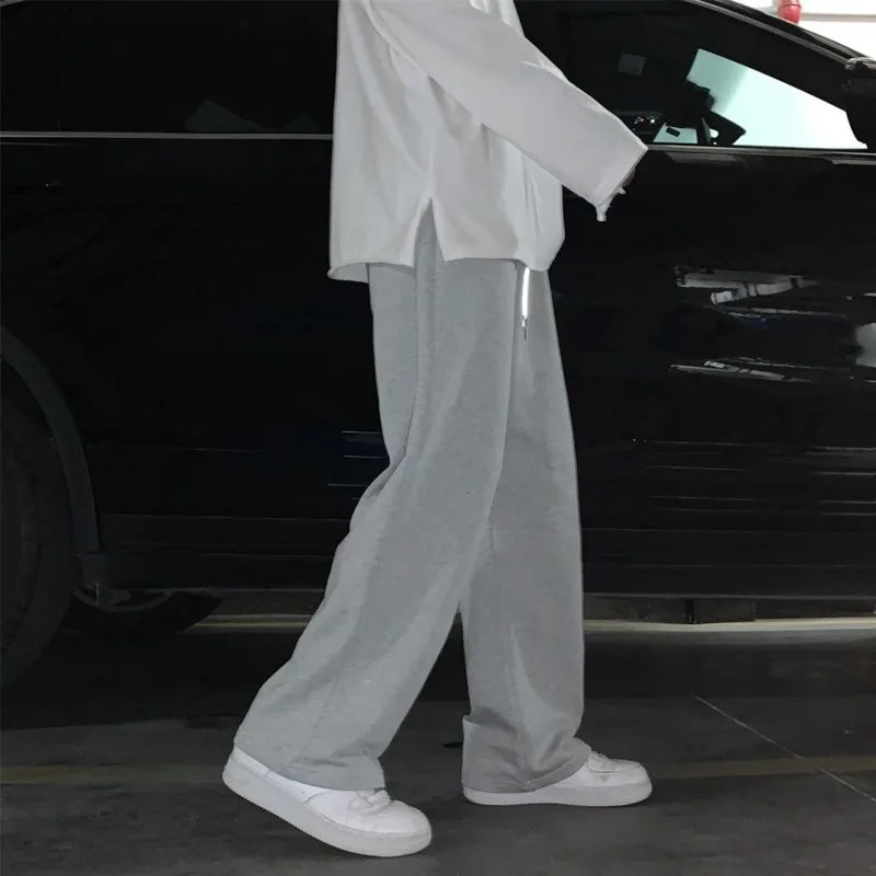 Threebooy  Summer Casual Pants Men Fashion Gray Black White Wide-leg Pants Men Streetwear Loose Straight Sweatpants Mens Joggers Trousers