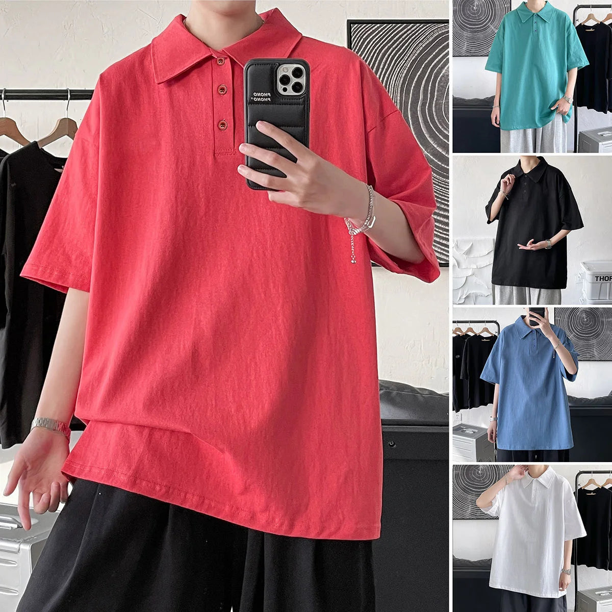 Threebooy Polo Summer Men's Casual Clothes Couple T Shirts Lapel Collar Red Short Sleeve T-shirt Fashion Tops Tshirt Large Size M-5XL