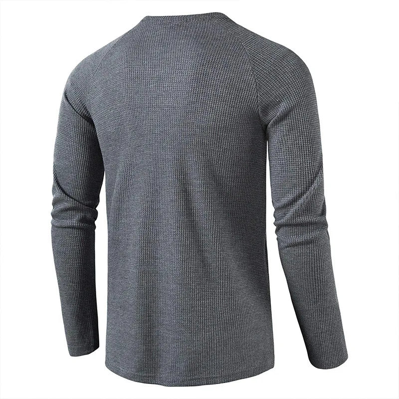 Threebooy New Henley Collar Tshirt Men Long Sleeve Slim Fit Solid Color Spring Autumn Casual Tops Tees Mens Cotton Full T Shirts Man