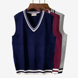 Threebooy Mens Fashion Winter Thick V-Neck Sleeveless Vest Sleeveless Sweater Cotton School Uniform Cotton Loose Knitting Vest Sweater
