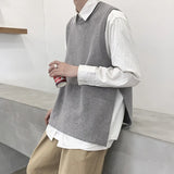 Threebooy Autumn Sweater Vest Men's Fashion O-neck Knitted Pullover Men Loose Korean Vest Knitting Sweaters Mens Clothes M-3XL