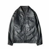 Threebooy Black PU Leather Jackets Men High Street Motorcycle Coats Single Breasted Turn Down Collar Retro Waterproof Windbreaker Jacket