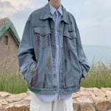 Threebooy Pierced denim jacket men's Korean version high street splash couple's coat spring and autumn loose fashion versatile top