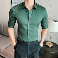 Threebooy  Korean Fashion Solid Colors Summer Half Sleeve Design Slim Fit Button Down Casual Shirts