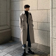 Threebooy coat Brand New Spring Trench Korean Men's Fashion Overcoat Male Long Windbreaker Streetwear Men Coat Outer Wear Clothing