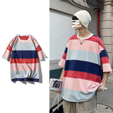 Threebooy Summer Men's Casual Fashion Trend T Shirt Wide Stripe Printing Tshirt Round Neck Short Sleeve Clothes T-shirt Size M-5XL