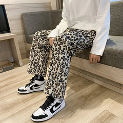 Threebooy Men's Leopard Printing Cargo Baggy Casual Pants Hip Hop Style Trousers Loose Straight Pants Streetwear Sweatpants S-XL