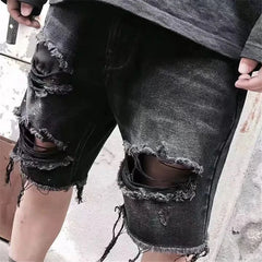 Threebooy Mens Summer Retro Denim Shorts Male Ripped Street Style Vintage Hip Hop Hipster Big Hole Biker Jeans